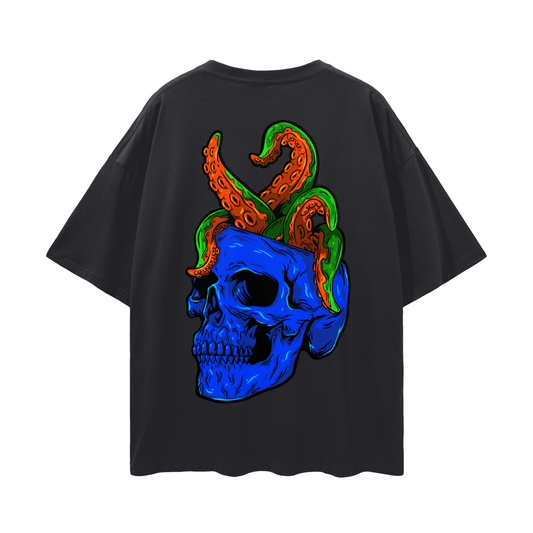 Bluebear Skull (Blue) - Oversize Deep Drop Shoulder Tee